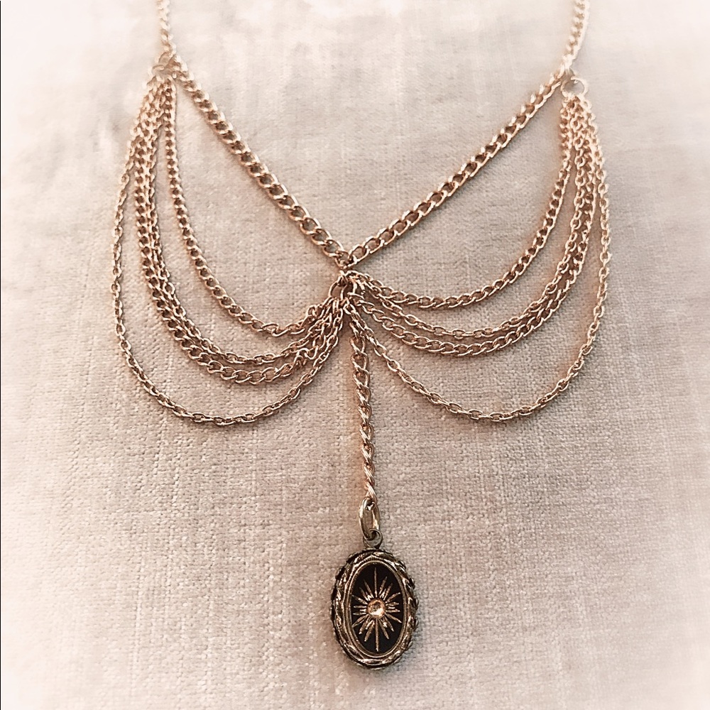Victorian Black & Gold Starburst Necklace